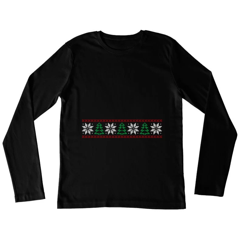 Motif de Noël avec sapins et flocons Femme Manches Longues T-Shirt