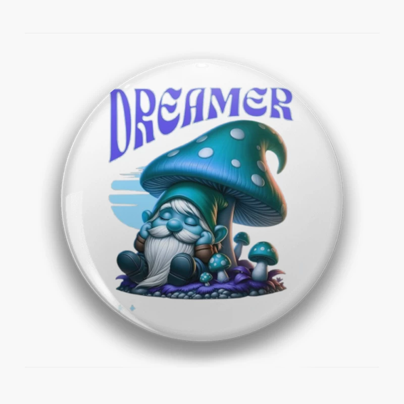 Dreaming Blue Gnome Under Magic Mushroom Pin