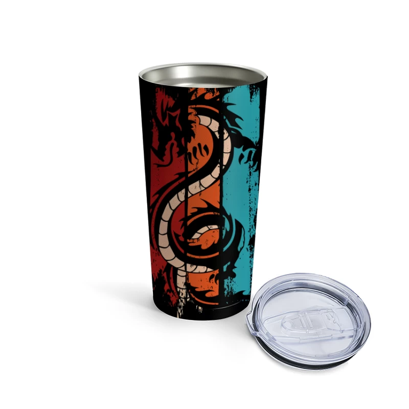 Tri-Color Dragon: Retro Tribal Vibes Travel Mug