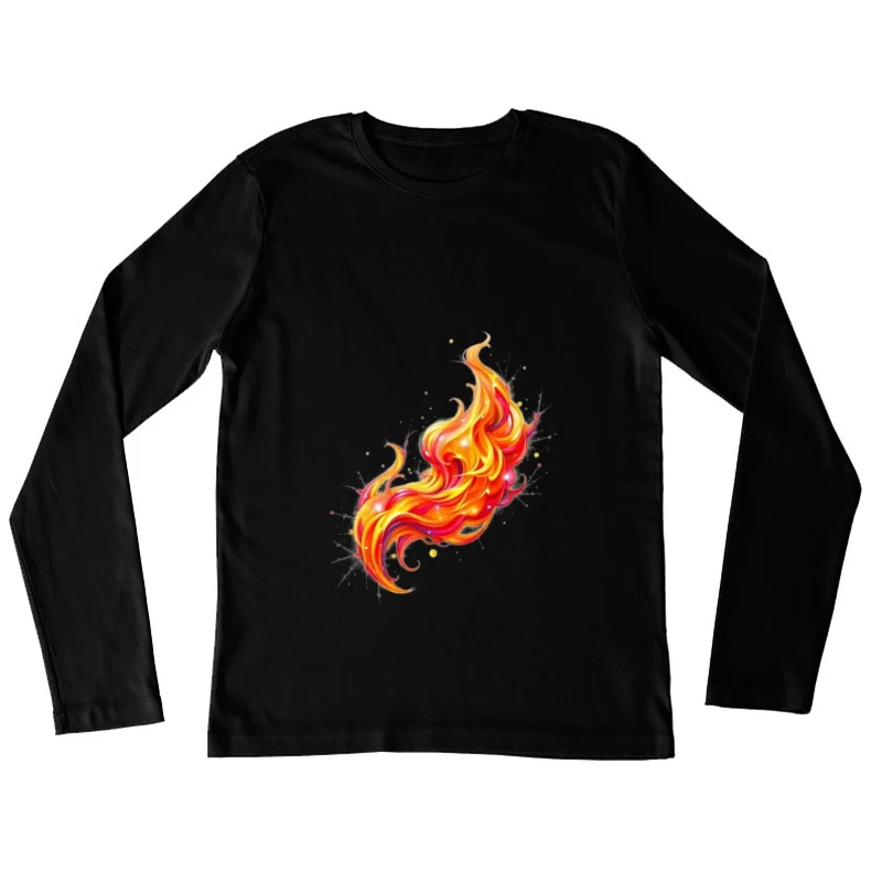 Vibrant Watercolor Fire Flame Art Female Long Sleeve T-Shirt