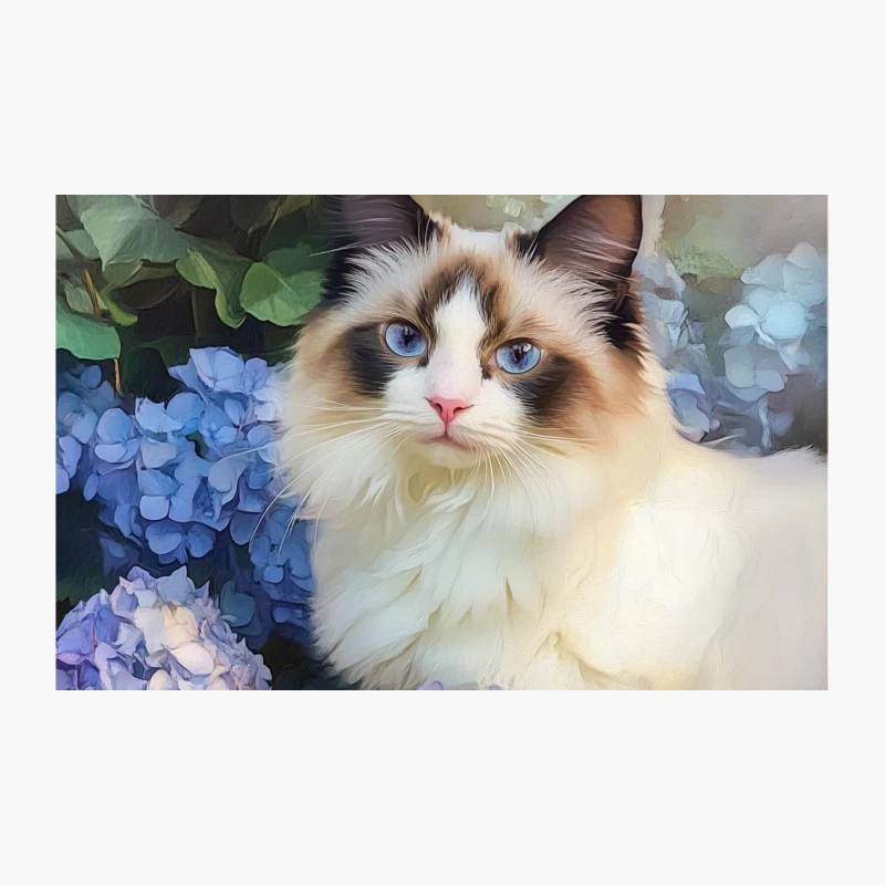 Regal Ragdoll Cat Amidst Blooming Hydrangeas: A Painted Pet Portrait Travel Mug