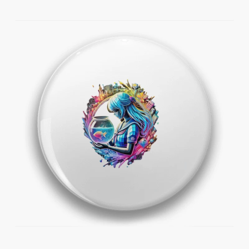 Dreamy Anime-Style Portrait with Goldfish and Urban Fantasy Background Pin