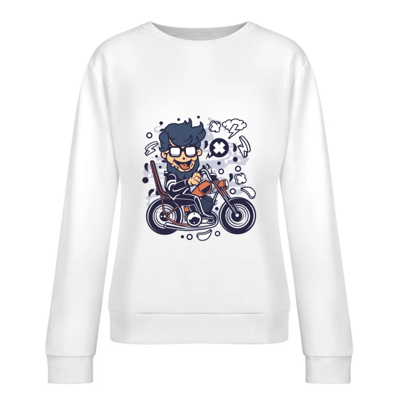 Motard cartoon amusant sur une moto Femme Sweat-shirt à enfiler