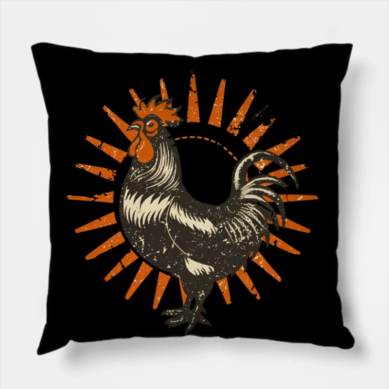 Retro Sun Rooster Throw Pillow