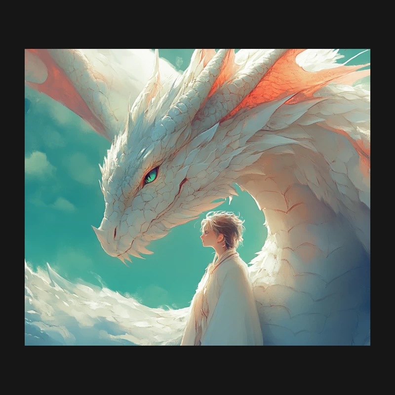 Ethereal Encounter: Boy Meets Mythical Dragon in Cloudy Realm Mouse Pad