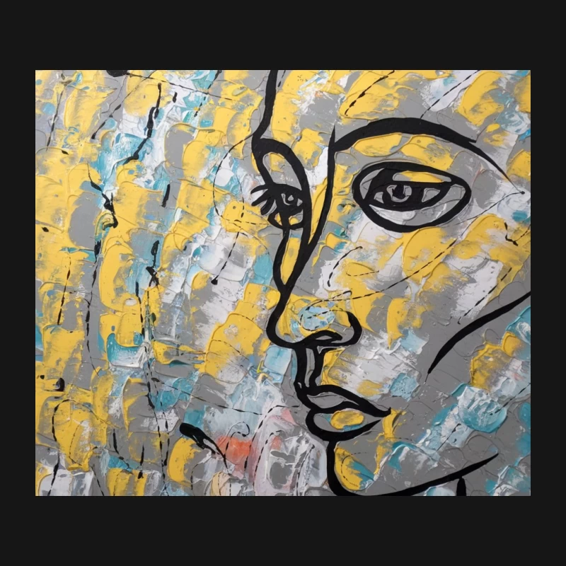 Abstract Expressionist Face Painting in Yellow, Blue and Gray Mouse Pad