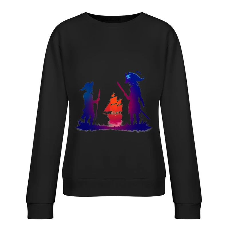 Pirates and Ship Silhouettes at Sunset Female Pullover Sweatshirt