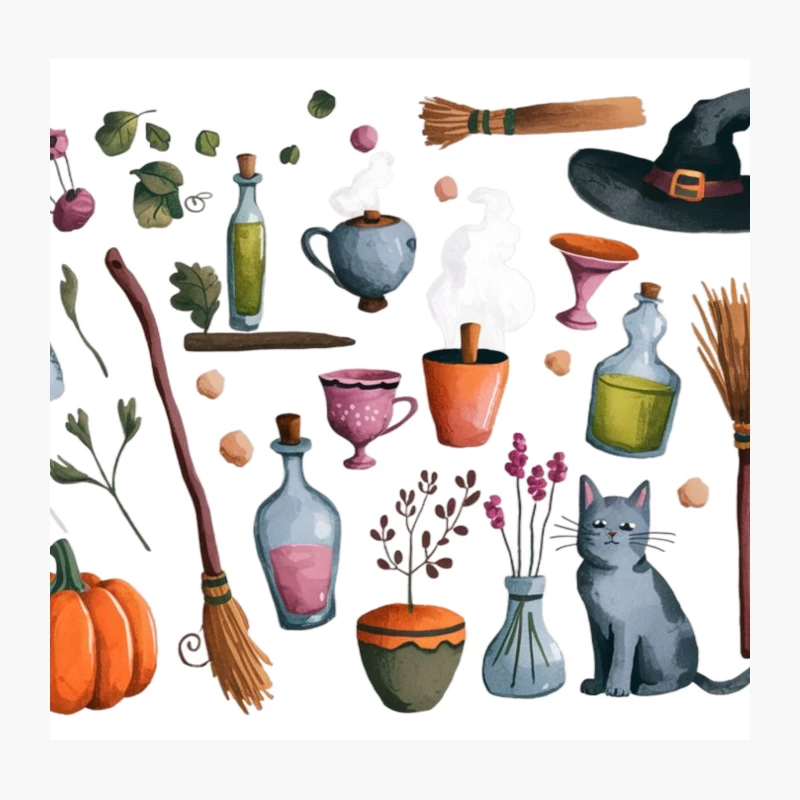 Magical Halloween Witch's Brew and Potion Ingredients Throw Pillow