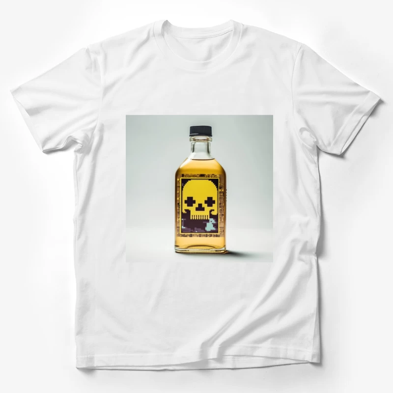 Pixel Art Skull Liquor Bottle with Retro Gaming Design Male T-Shirt