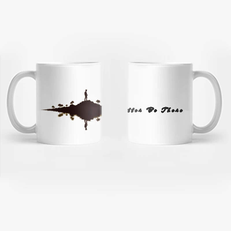 Solitary Figure on Reflective Island with Text Coffee Mug