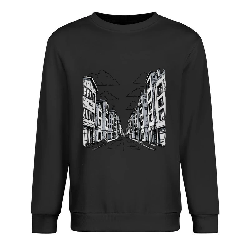 Monochrome Cityscape with Urban Architecture Male Pullover Sweatshirt
