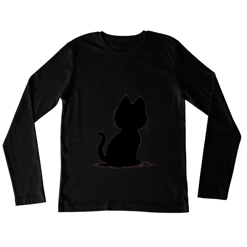 Elegant Black Cat Silhouette Female Long Sleeve T-Shirt