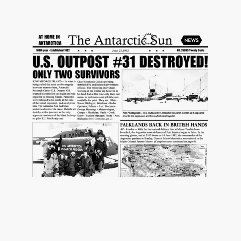 Antarctic Disaster and Falklands War: Historical Newspaper Headlines Cotton Tote Bag