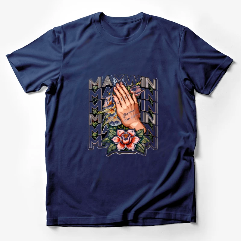 Praying Hands with Floral Design Male T-Shirt