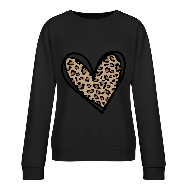 Leopardenmuster Herz Damen Pullover Sweatshirt