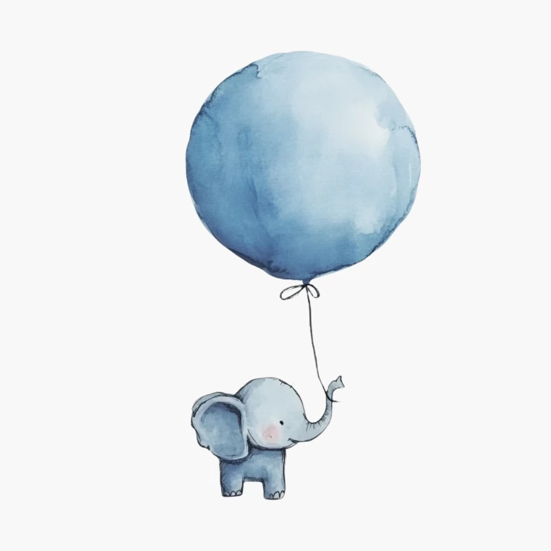 Cute Baby Elephant with Blue Balloon: Watercolor Nursery Illustration Cotton Tote Bag