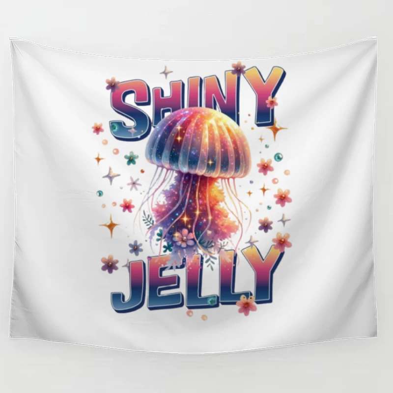 Shiny Jelly: Whimsical Watercolor Jellyfish Typography Art Tapestry