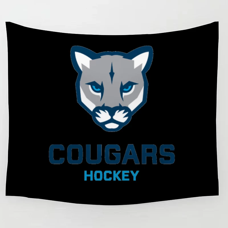 Cougars Hockey Team Logo with Blue and Gray Cougar Head Design Tapestry