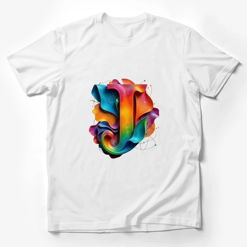 3D Colorful Abstract Typography Letter J Design Male T-Shirt