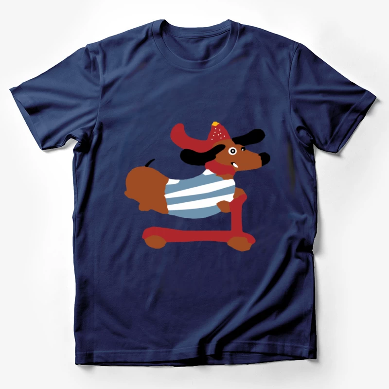 Spielzeughund mit Hut auf Roller Herren T-Shirt