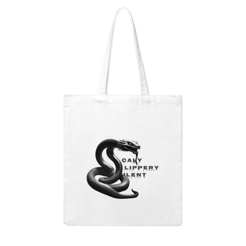 Dark Monochrome Snake with Dripping Text Design Cotton Tote Bag