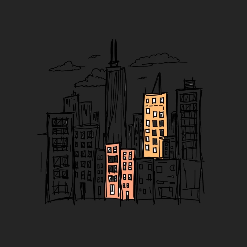 City skyline illustration Male Pullover Sweatshirt