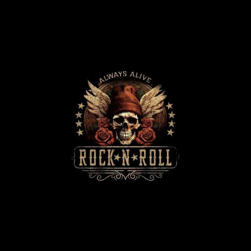 Rock and Roll Skull with Wings and Roses Desk Mat