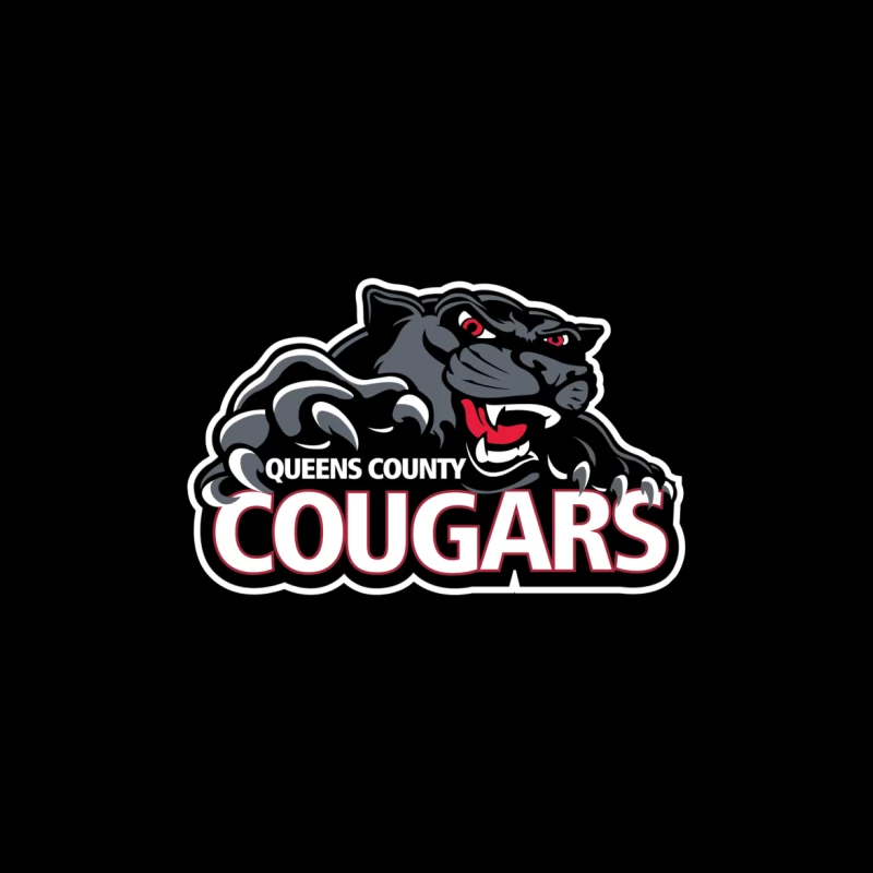 Queens County Cougars Sports Team Logo with Black Cougar Mascot Throw Pillow