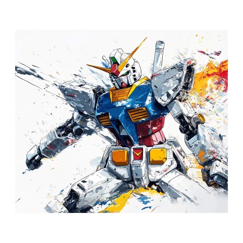 Dynamic Gundam Mecha Painting: Colorful Sci-Fi Action Tapestry