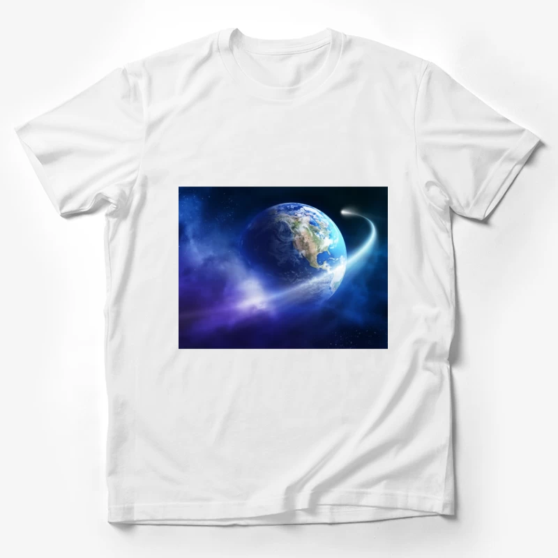 Earth and Comet in Space Male T-Shirt