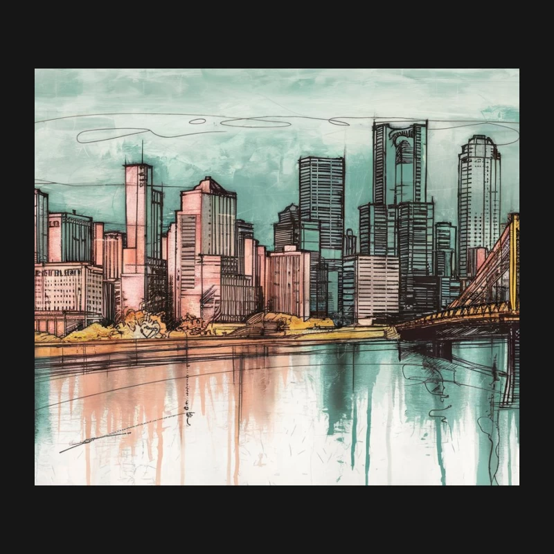 Artistic Cityscape: Urban Skyline with Bridge and Waterfront Mouse Pad