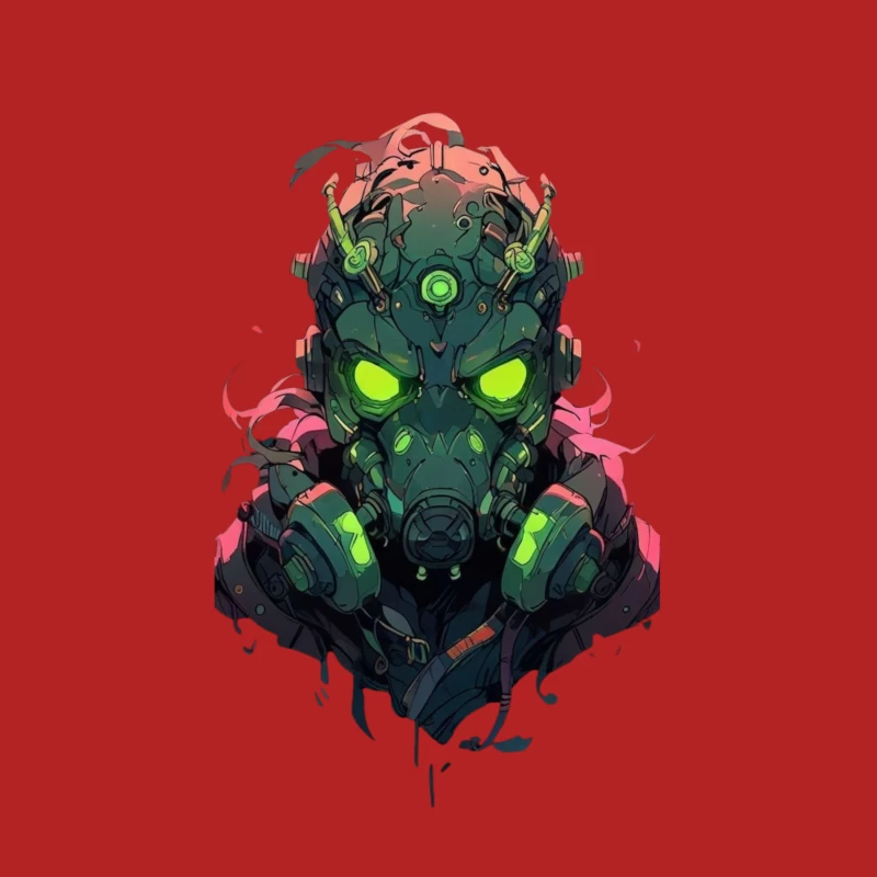 Futuristic Cyberpunk Character with Neon Gas Mask Male T-Shirt