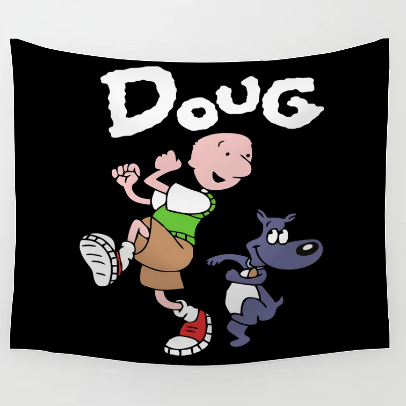 Cartoon Character Running with Dog Tapestry