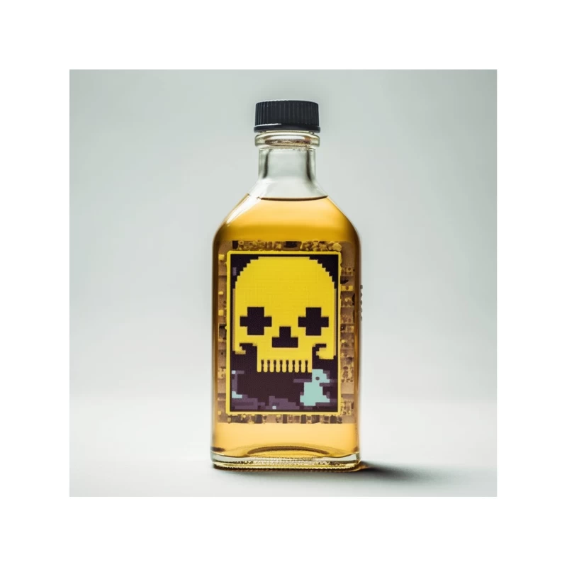 Pixel Art Skull Liquor Bottle with Retro Gaming Design Tapestry