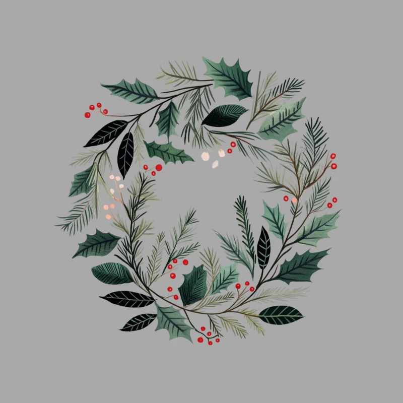 Festive Winter Wreath with Holly and Berries Male Pullover Hoodie