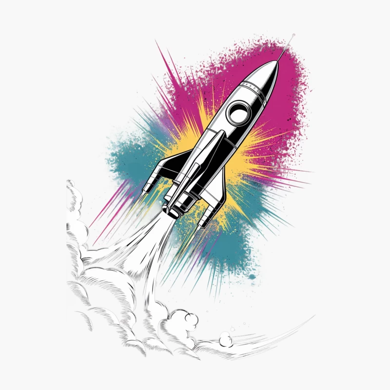 Retro Rocket Launch with Colorful Artistic Explosion Cotton Tote Bag