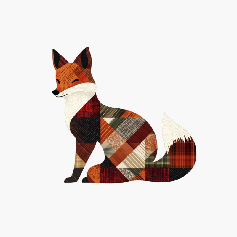 Geometric Patchwork Fox Illustration in Autumn Colors Cotton Tote Bag
