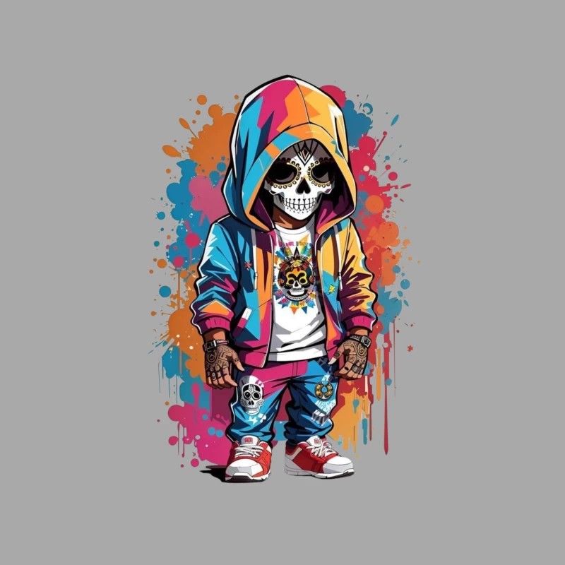 Colorful Skeleton Character in Streetwear Male Pullover Hoodie