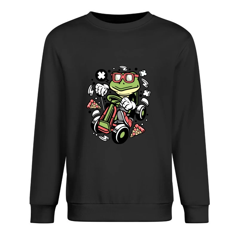 Grenouille cool en kart avec pizza Homme Sweat-shirt à enfiler