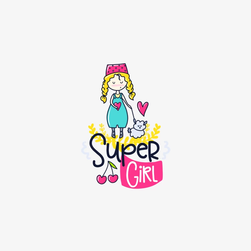 Fille Super avec Chaton et Coeur Homme Manches Longues T-Shirt