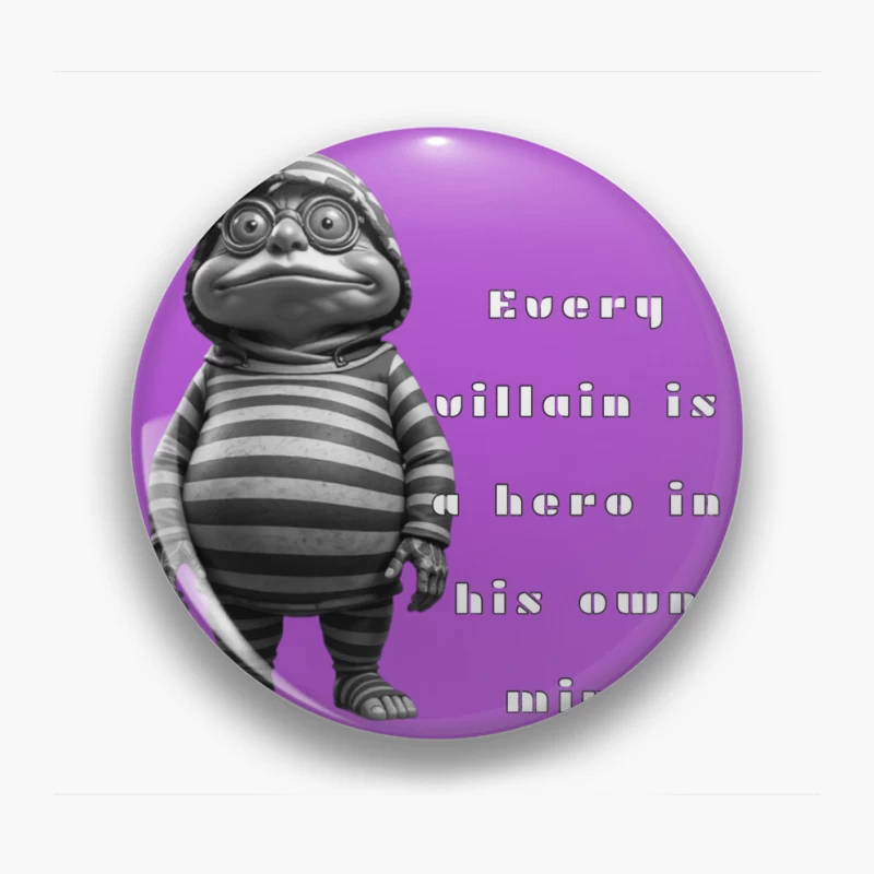 Quirky Cartoon Dinosaur in Striped Outfit and Glasses Pin