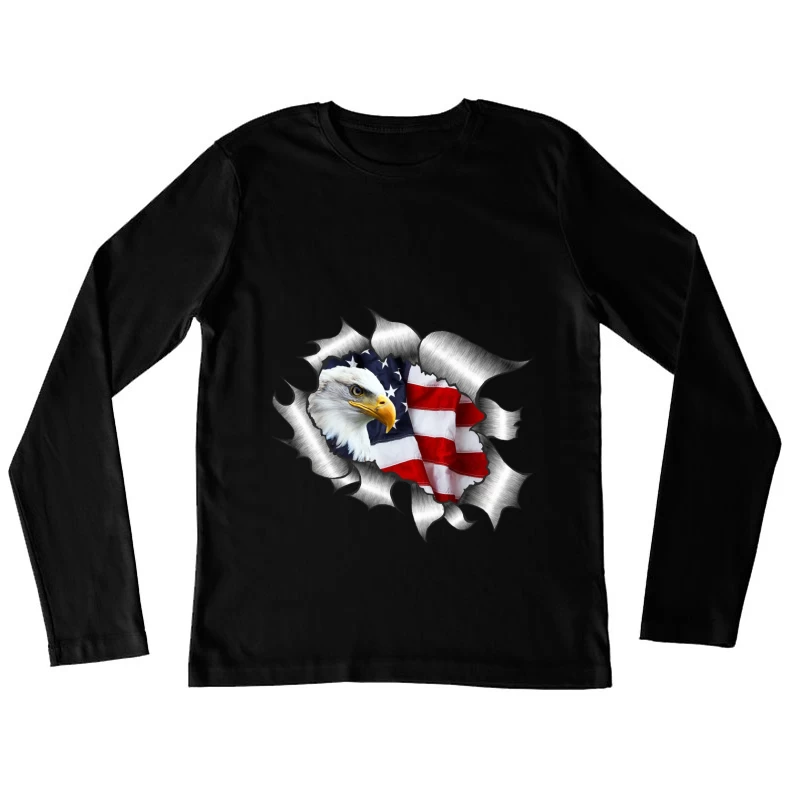 Adler vor amerikanischer Flagge Damen Langarm T-Shirt