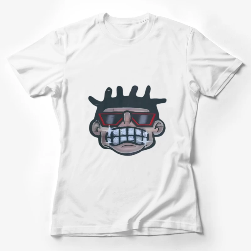 Visage de dessin animé stylisé avec lunettes de soleil Femme T-Shirt