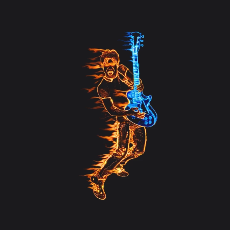 Energetic Guitarist Playing with Flames Throw Pillow
