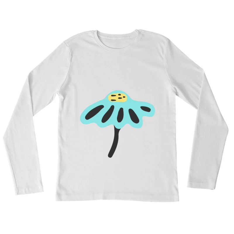 Fleur stylisée bleue avec centre jaune Femme Manches Longues T-Shirt