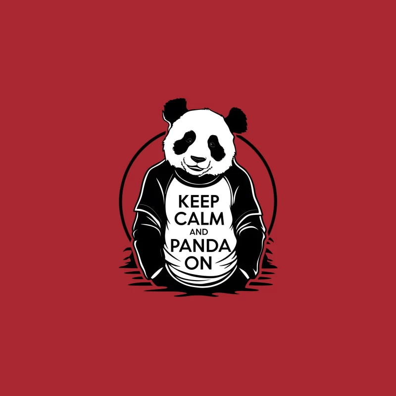 Keep Calm and Panda On: Humorous Black and White Cartoon Illustration Baseball Cap