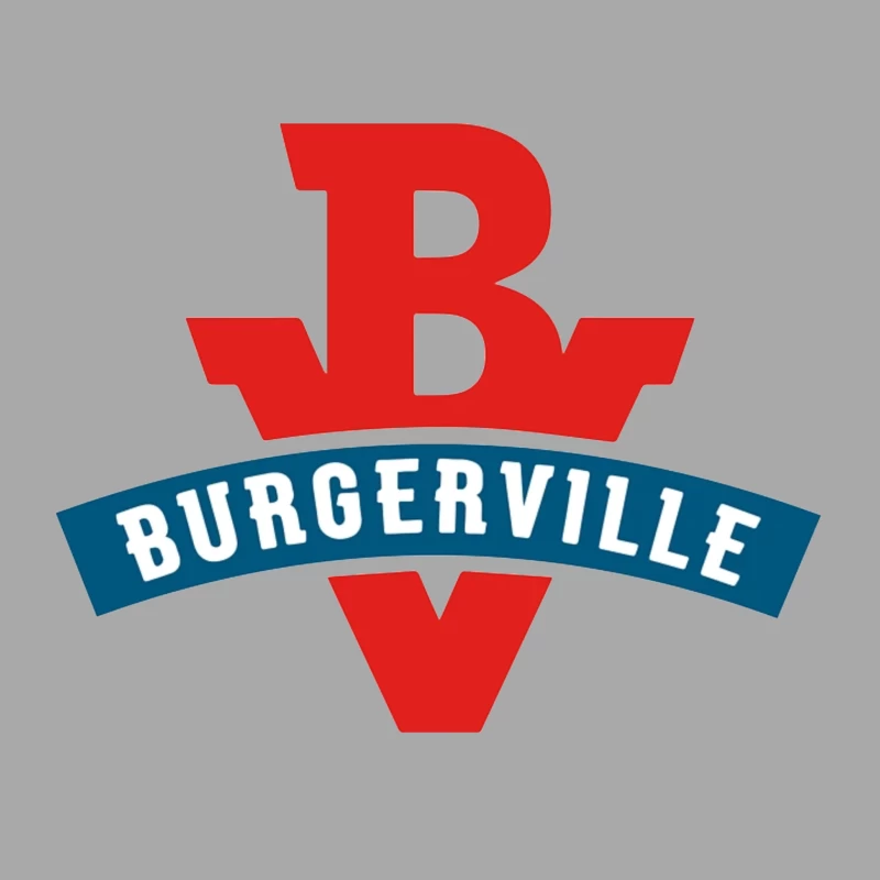 Burgerville Fast Food Restaurant Logo Design in Red and Blue Male Pullover Hoodie