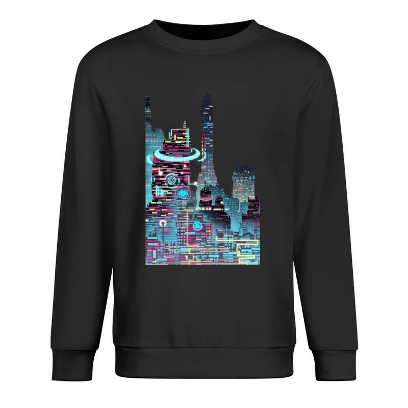 Futuristische Neon-Stadtansicht Herren Pullover Sweatshirt