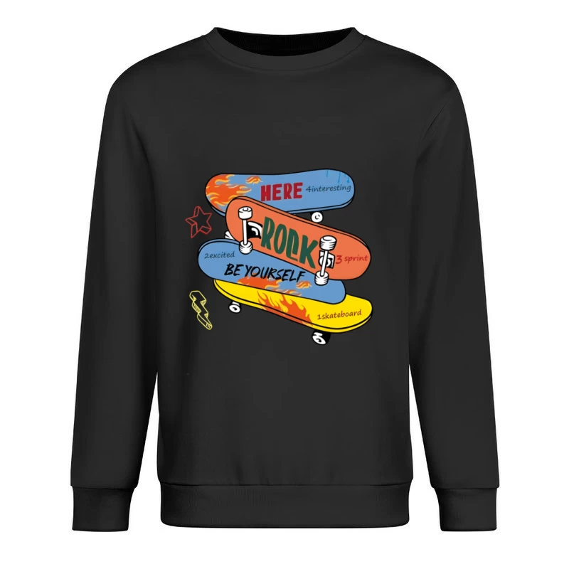 Skateboard-Design mit Flammen und Text Herren Pullover Sweatshirt