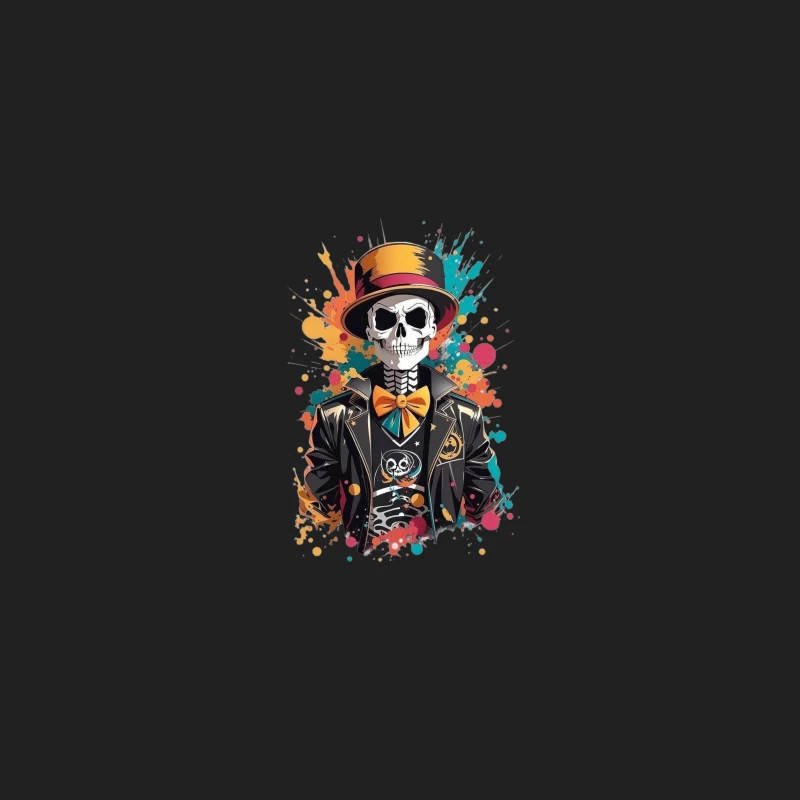 Colorful Skeleton in a Top Hat Bucket Hat